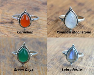 Anillo de Plata de Ley de Alta Calidad con Piedra de Pera, Larimar, Ónix, Ojo de Tigre, Cornalina, Prehnita, con Engaste de Bisel y Forma de Lágrima - Product Image 6