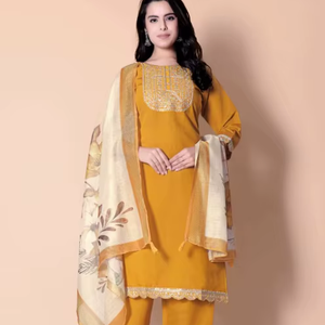 Venta al por mayor de conjuntos de Kurti de seda Georgette bordados para mujer, mezcla de algodón y seda, ropa étnica, proveedor, compra al por mayor, ropa de boda, tallas S a XXL - Product Image 1