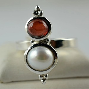 <b>Garnet</b> and Pearl <b>Ring</b> 925 Sterling <b>Silver</b> Handmade Promise <b>Ring</b> for Women, Dual stone Jewelry - Product Image 5