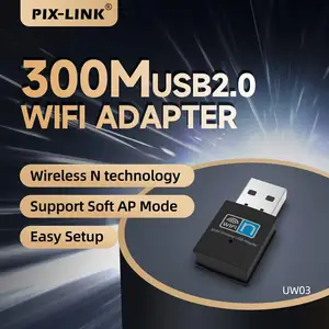 Pix-Link Uw03 Mini Usb Wifi Adapter Voor Pc Windows Mac 300Mbps Wifi Adapter 2.4Ghz Long Range Usb 2.0 Draadloze Netwerkkaart