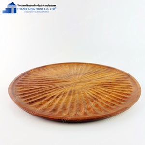 Wooden <b>Round</b> <b>Tray</b> Sunburst Design Natural Wood Decorative Kitchen Utensil Vietnam Made - Product Image 3