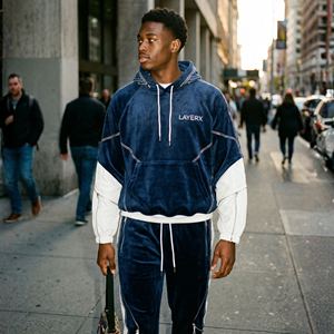 Ensemble de survêtement pour homme, pantalon baggy et veste, deux pièces, en velours, avec strass, délavage acide, écologique, streetwear lourd, sur mesure, vente en gros - Product Image 2