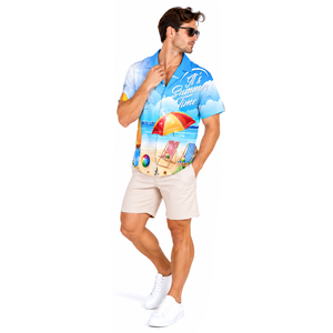 Chemise de loisirs pour homme, imprimé artistique vibrant, polyester doux, fermeture boutonnée, collection mode pour les vacances en bord de mer - Product Image 5