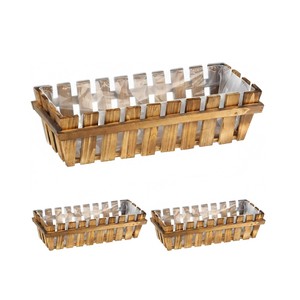 Set of 3 <b>Wooden</b> Flower Box Slatted Look Natural Eco-Friendly <b>Planter</b> Pot for <b>Garden</b> Balcony Decor Rustic Style Made in Vietnam - Product Image 5