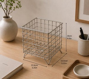 <b>Square</b> Metal <b>Storage</b> <b>Basket</b> | Minimalist Desk Organizer | Industrial and Bauhaus Style | Designer Fruit <b>Basket</b> - Product Image 6
