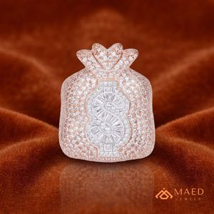 Anillo de boda para hombre con microincrustaciones de moissanita en tono oro rosa, diseño de bolsa de dinero, estilo hip hop, para uso de moda. - Product Image 4