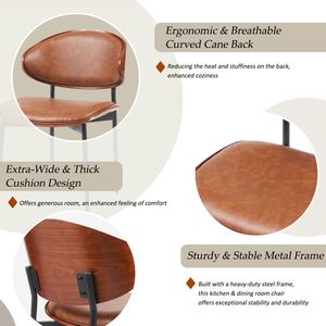 Juego de 2 Sillas de Comedor de Estilo Italiano Moderno de Mediados de Siglo, Cuero PU de Lujo con Diseño de Madera Curvada y Patas de Metal Mate - Product Image 3