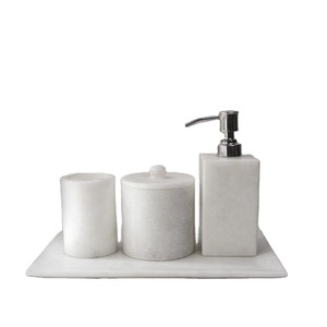 Elegante Juego de Baño de Mármol Blanco, Dispensador de Jabón Hecho a Mano, Porta Jabón, Bandeja - Product Image 3