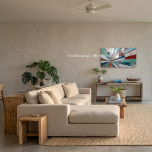 DIVADI Decoración de Pared Náutica de Mosaico de Acero Inoxidable con Madera de Barco Reciclada Hecha a Mano, Diseño de Patchwork de 5cm de Grosor - Product Image 5