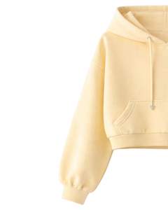 Conjunto de Sudadera Corta y Pantalones Cortos para Mujer, Color Amarillo Mantequilla, con Bordado de Margaritas y Dobladillo con Volantes, Estilo Casual de Dos Piezas, Algodón y Felpa, Venta al Por Mayor - Product Image 3