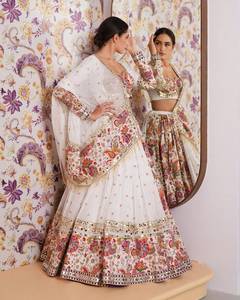 Women's Traditional Sexy Embroidery <b>Sequins</b> Work Can-Can Lace Patta Premium Quality Butterfly Net 4 Meter <b>Flared</b> Unstitched - Product Image 3