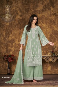 Dhwaja Export - Ensemble Plazzo Semi-Couture en Tissu Brodé - Product Image 6