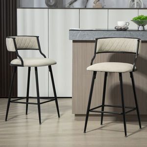 Set di 2 Sgabelli da Bar Altezza 26 Pollici con Rivestimento in PU, Base e Poggiapiedi con Finitura Nera in Polvere per Isola Cucina e Bancone Bar - Product Image 1