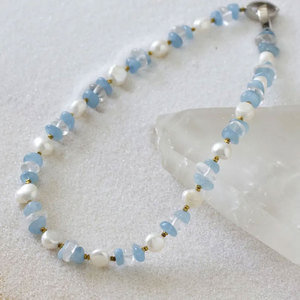 Awesome Aquamarine Pearl Freshwater Pearl Gold Beaded <b>Bracelet</b> Blue White Gemstone Women Fashion Jewelry HARI OM CREATIONS Model - Product Image 3