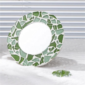 Round Blue <b>White</b> Mosaic Glass <b>Mirror</b> Handmade Bohemian Decorative Wall <b>Mirror</b> for Home Bedroom Living Room Bathroom Decor - Product Image 2