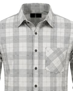 Manufacturer Gray White Plaid <b>Men</b> Casual Formal Check <b>Shirt</b> Long Sleeve Button Down Cotton Flannel Office Wear Custom <b>Shirt</b> <b>Men</b> - Product Image 5
