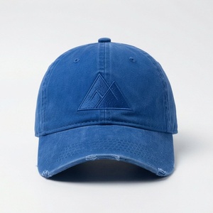 Blue 6-Panel Baseball Cap with Embroidered Mountain Logo Adjustable Unisex Casual Hat - Product Image 1