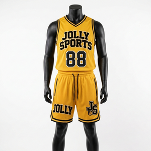 Ensemble court en maille polyester respirante de qualité supérieure, jaune doré, avec rayures côtelées, col en V, empiècements de shorts, logo personnalisé, pour homme - Product Image 5