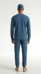Ensemble de survêtement thermique en tricot gaufré pour homme, personnalisé, en coton et polyester, haut à manches longues et pantalon de jogging, ensemble de vêtements de sport - Product Image 2