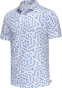 <b>Men's</b> <b>White</b> Geometric Pattern Short Sleeve <b>Polo</b> Shirt Breathable Woven Casual Design - Product Image 6