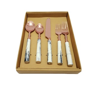 Meilleures ventes Couverts Couverts Acier inoxydable Fourchette & Cuillère or rose poli avec manche en marbre à bas prix - Product Image 1