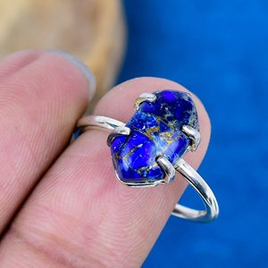 Bague en argent sterling 925 avec pierre précieuse hexagonale en lapis-lazuli et cuivre naturel - Product Image 2