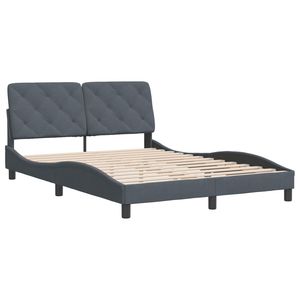Lit double rembourré gris foncé en velours avec cadre en métal et contreplaqué en pin massif - Product Image 2