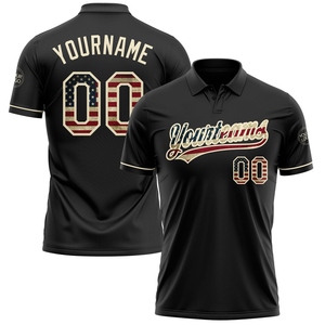 Camiseta Polo de Golf Vapor Performance con Bandera de EE. UU. Negra Vintage Personalizada, la Más Vendida en la Industria, Venta Directa al Por Mayor - Product Image 1