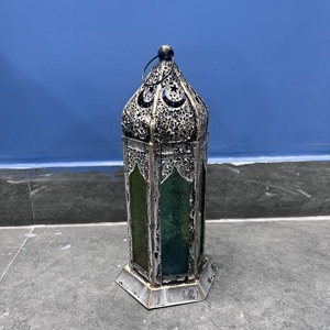 Vintage Iron Moroccan Style <b>Lantern</b> <b>Candle</b> Holder with Color Glass Panels for Easter Ramadan Christmas Home Decoration - Product Image 4