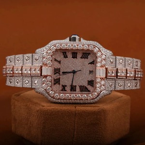 Montre de luxe unisexe en diamant, boîtier carré en acier inoxydable, analogique, verre saphir, fermoir papillon, mouvement à quartz, 41 mm - Product Image 1