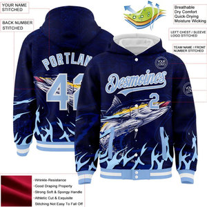 Sweat à capuche de pêche au marlin personnalisé pour homme, imprimé par sublimation, bleu, avec numéro 00 et nom, veste de sport décontractée pour l'automne - Product Image 2