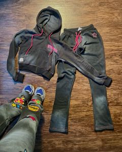 Conjunto Deportivo Gris con Capucha para Mujer Stargirl, Sudadera Casual con Cierre y Bolsillos Delanteros, Pantalones, Ropa de Otoño - Product Image 1