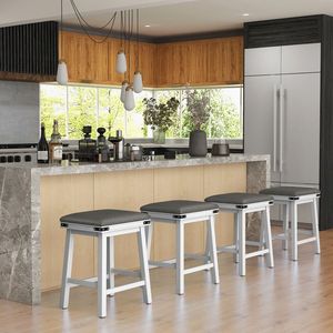 Set of 2 Acacia Wood Frame <b>Dining</b> Bar <b>Stools</b> 24/30 Inch Size - Product Image 2
