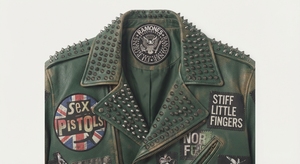 Blouson Biker en Cuir Vert Confortable Anti-UV avec Patchwork en Jean Déchiré et Col à Clous Zippé pour le Streetwear - Product Image 4