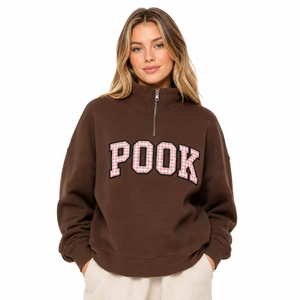 Top Selling Women's <b>Drop</b> Shoulder Oversized 80% Cotton 20% Polyester Fleece Half Zipper Applique Patches <b>Stand</b> Collar Sweatshirt - Product Image 5