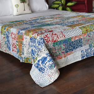 Hand Embroidered Hand Block Printed Kantha Cotton Twin Quilt <b>Throw</b> 150x220 cm Indian Handmade Bedspread Boho Home Decor Supplier - Product Image 3