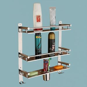 Stainless Steel 2 Tier Bathroom Shelf with Towel Holder Wall Mounted Bathroom Organizer Rack <b>Bath</b> Towel Bathroom Accessories - Product Image 4