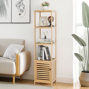 100% Bamboo 5-Layer Bathroom Rack Multifunctional Adjustable Shelf Natural Multifunctional Bathroom Shelves - Product Image 1