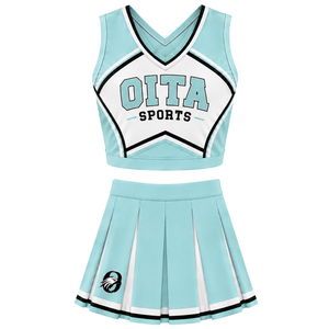 Ensemble uniforme de cheerleading vert menthe : Crop top et jupe plissée pour compétition de danse d'équipe, tenue de performance sportive - Product Image 1