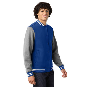 Chaqueta Varsity Azul Gris para Hombre, Corte Regular, Cuello Camisero, Tejido de Poliéster y Algodón, Ropa Exterior Informal para Otoño - Product Image 3