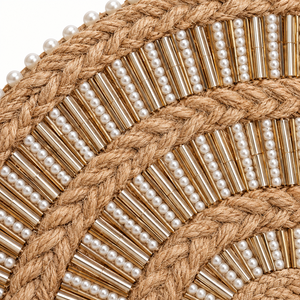 Sac à main demi-lune en jute personnalisable pour femme, 15x7 pouces, avec embellissement de perles et de perles dorées, vente en gros - Product Image 4