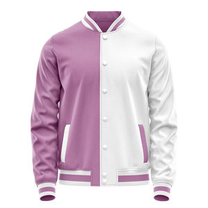 Custom Baseball Jacket Teamname 00 Pink White Color Blocked Unisex Full Sleeve Button Front Pocket Regular Fit - Product Image 5