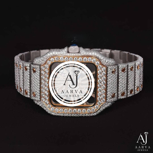 Montre mécanique automatique pour homme Aarva Jewels Iced Out Tonneau, VVS Moissanite, Hip Hop, luxe - Product Image 6