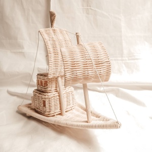Juguetes ecológicos para niños, barco de ratán natural, modelo de barco en miniatura, piezas decorativas para la habitación infantil. - Product Image 3
