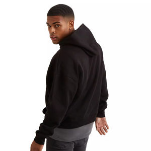 Sweat-shirt à capuche surdimensionné pour homme, noir uni, en coton French Terry, coupe décontractée, pour l'automne - Product Image 3