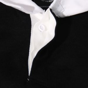 Men's Long Sleeve Rugby Shirt Black Green White Striped Embroidered H Logo Turn-<b>Down</b> Collar Full Sleeve Regular Fit - Product Image 4