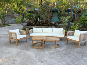 Ensemble de canapé et table en bois d'extérieur moderne avec chaises pour jardin et balcon - Product Image 2