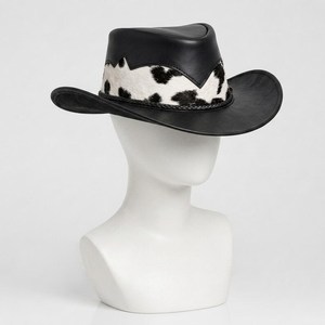 Chapeau de cowboy en cuir noir à motif vache, style western, unisexe, pour l'extérieur, toutes saisons, 56-58 cm, décontracté, adulte - Product Image 5