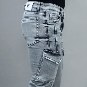 Gex Men Mid Rise Streachable Light Grey Cargo Jeans pour hommes - Product Image 3