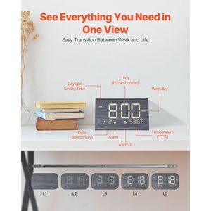 Reloj Despertador Digital con Puerto USB, Alarma Doble, Volumen Ajustable, Luz Nocturna y Control por Voz para Uso Junto a la Cama, Reloj de Escritorio de Madera - Product Image 6